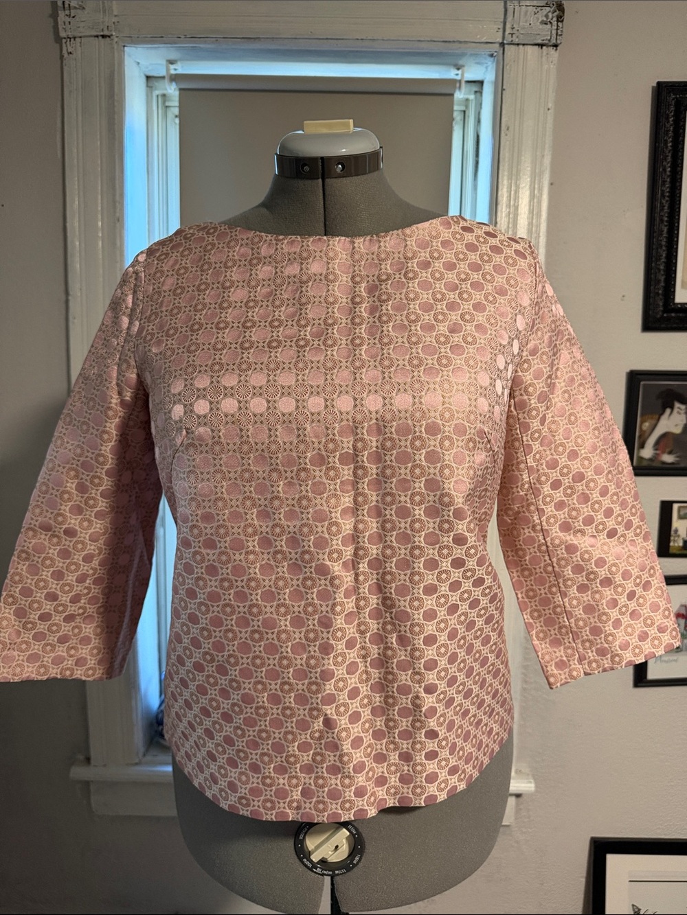 Women’s Pink Eyelet Lace Blouse - Classic Boatneck Top